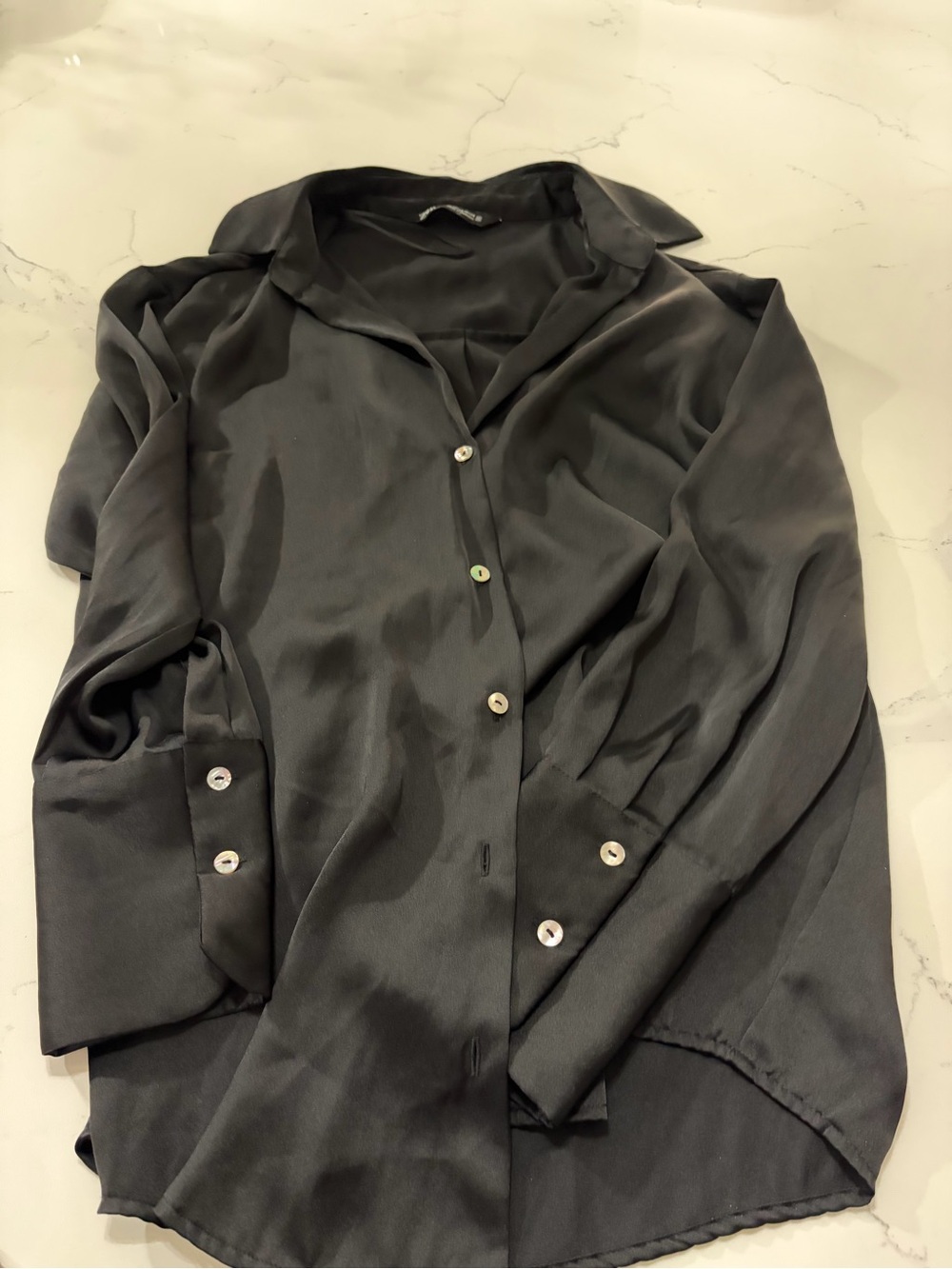 Zara Black Satin Button-Front Shirt